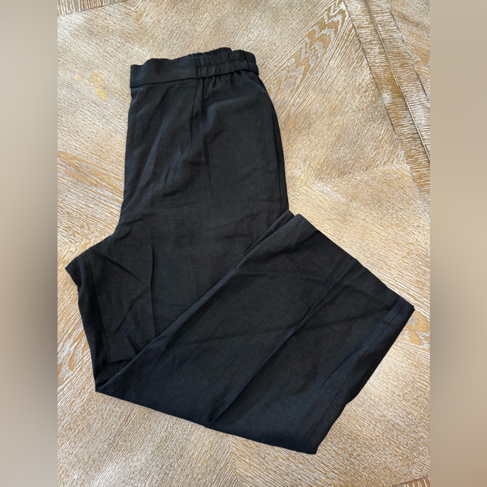 Talbots Black Linen Blend Pants Size 12P High Rise Elastic Waist 32” Inseam 24”